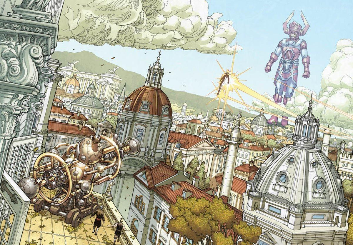 Superheroes battle over a city