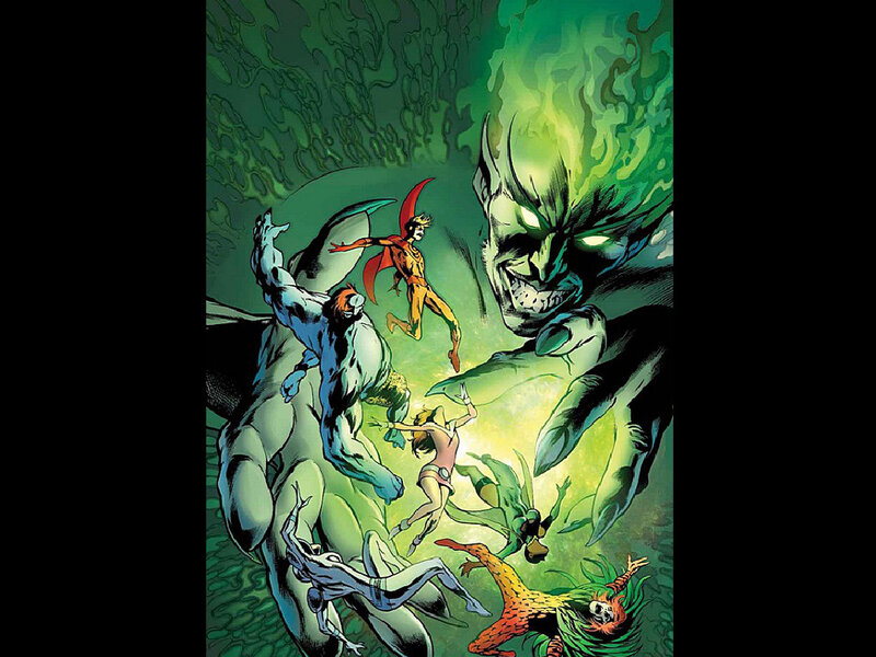 Superheroes Fighting Monster — Green
