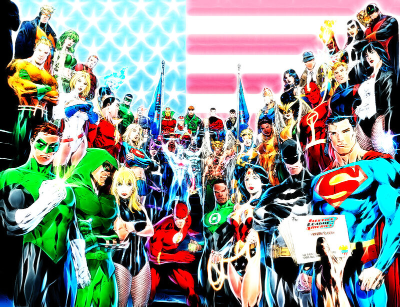Superheroes Group Portrait — Blue, Dramatic, Comic