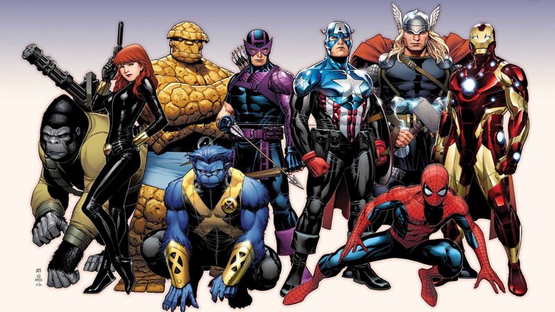 Superheroes Group Portrait — Red, Heroic, Comic, Comic Book Art, Costumes