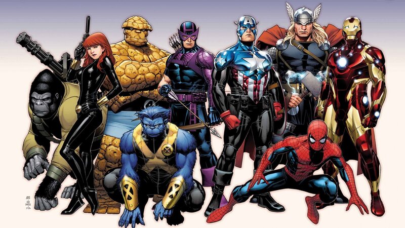 Superheroes Group Portrait — Red, Heroic, Comic