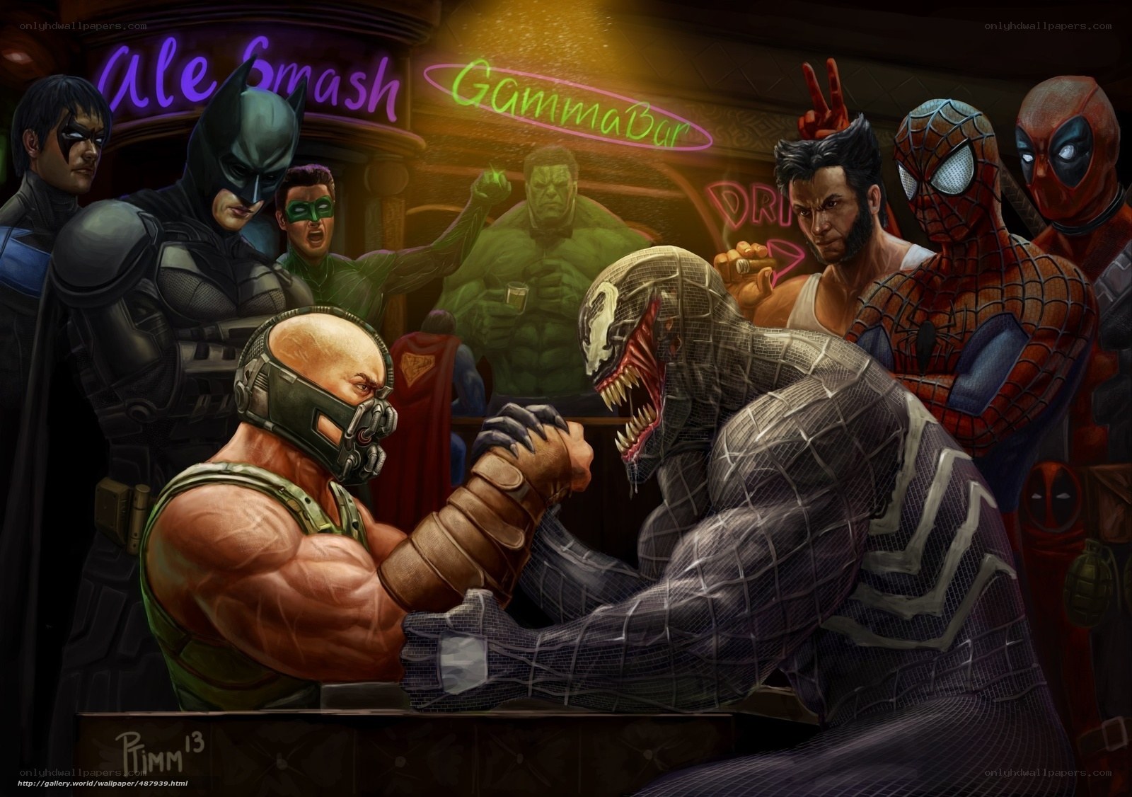 Superheroes in a bar brawl