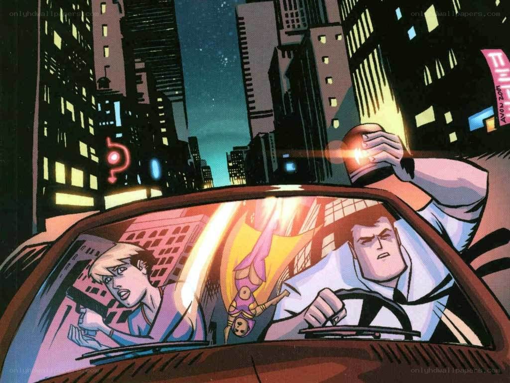 Superheroes in a car at night