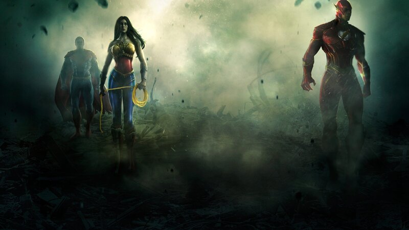 superheroes in a destroyed city