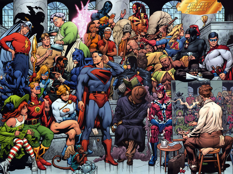 Superheroes in a Hall — Blue