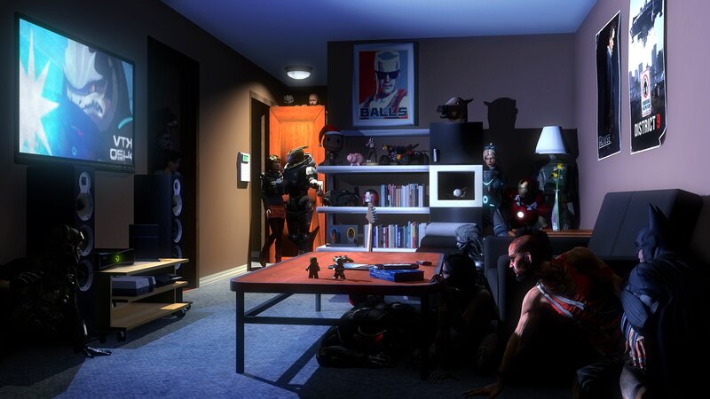 Superheroes in a Living Room