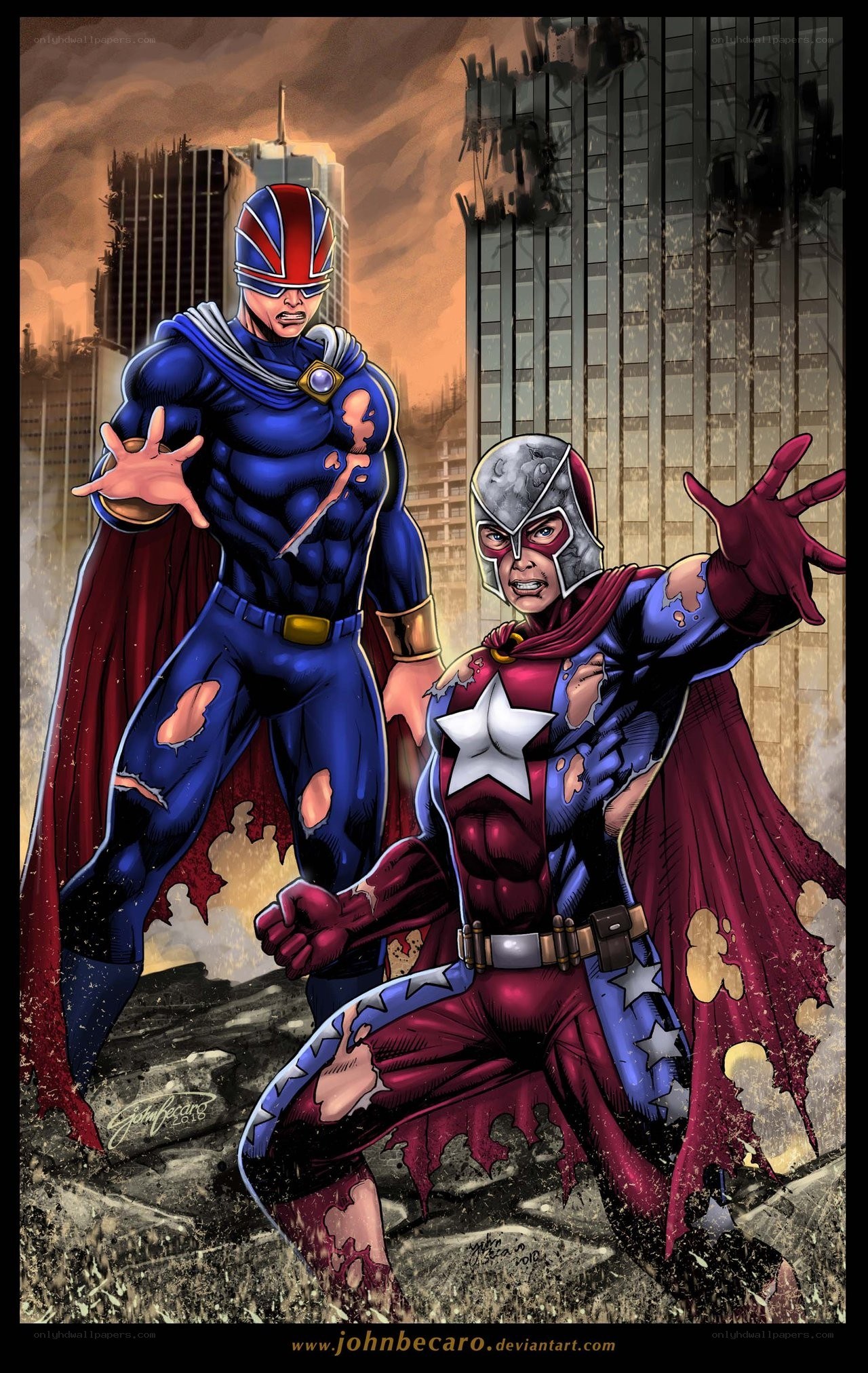Superheroes in a ruined city