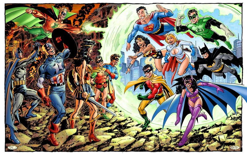 Superheroes in Action — Blue, Dramatic, Comic, Comic Book Art, Cityscape
