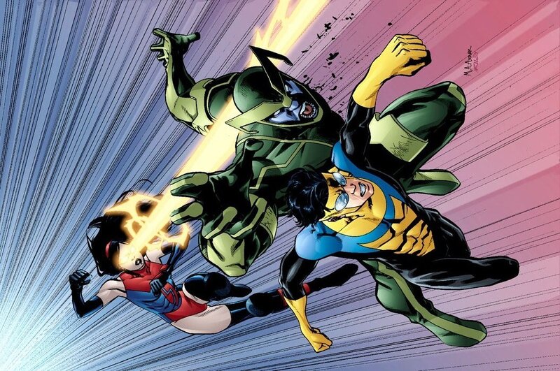 Superheroes in Action — Blue, Dramatic, Comic, Comic Book Art, Energy Blast