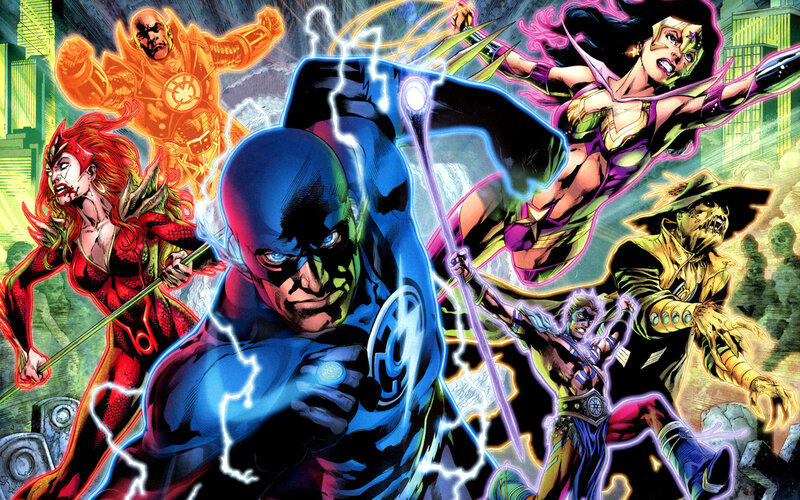Superheroes in Action — Blue, Dramatic, Comic, Comic Book Art