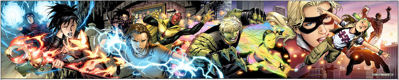 Superheroes in Action — Blue, Dramatic, Sunset, Comic