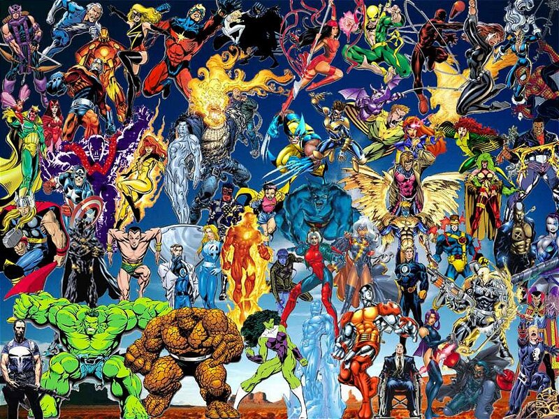 Superheroes in Action — Blue, Dynamic, Comic, Comic Book Art