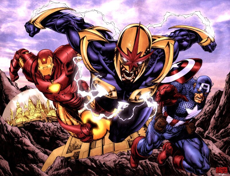 Superheroes in Action — Purple, Dramatic, Sunset