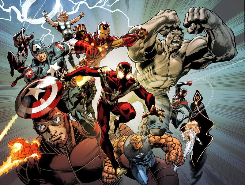 Superheroes in Action — Red, Dramatic, Comic, Captain America