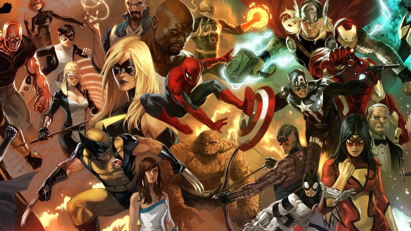 Superheroes in Action — Red, Dramatic, Comic, Comic Book Art, Action Scene, Group Portrait