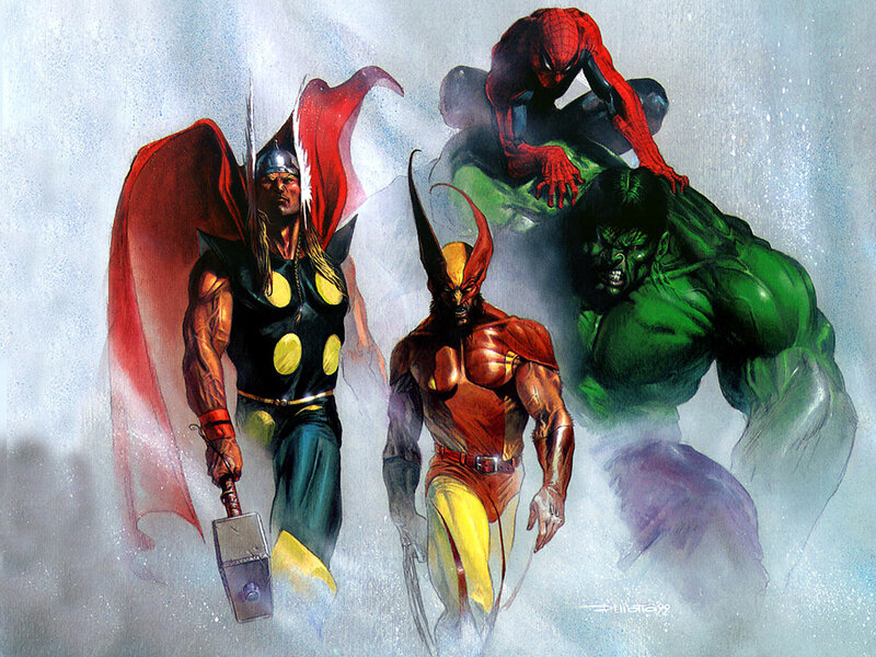 Superheroes in Action — Red, Dramatic, Comic, Thor, Wolverine