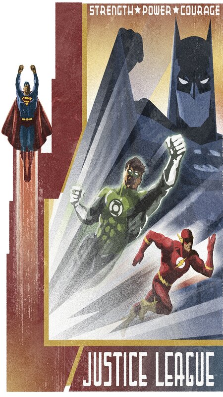 Superheroes in Action — Red, Dramatic, Illustration
