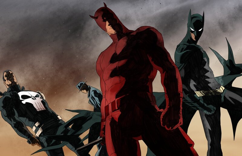 Superheroes in Action — Red, Dramatic, Manga