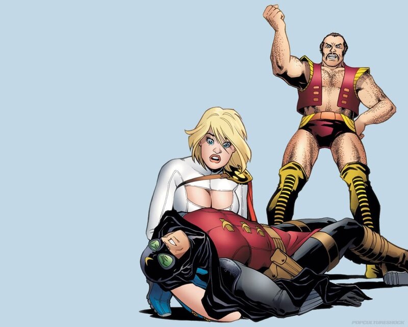 Superheroes in action scene