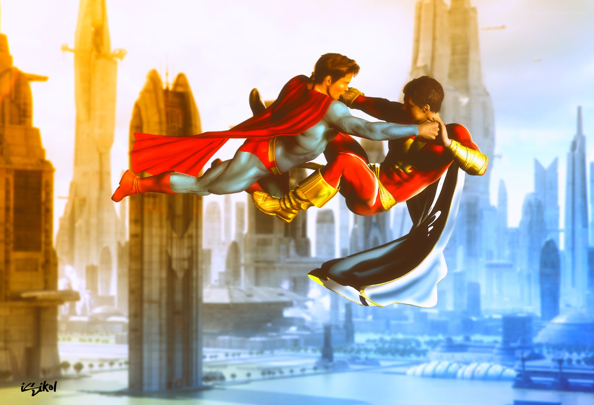 Superheroes in aerial combat