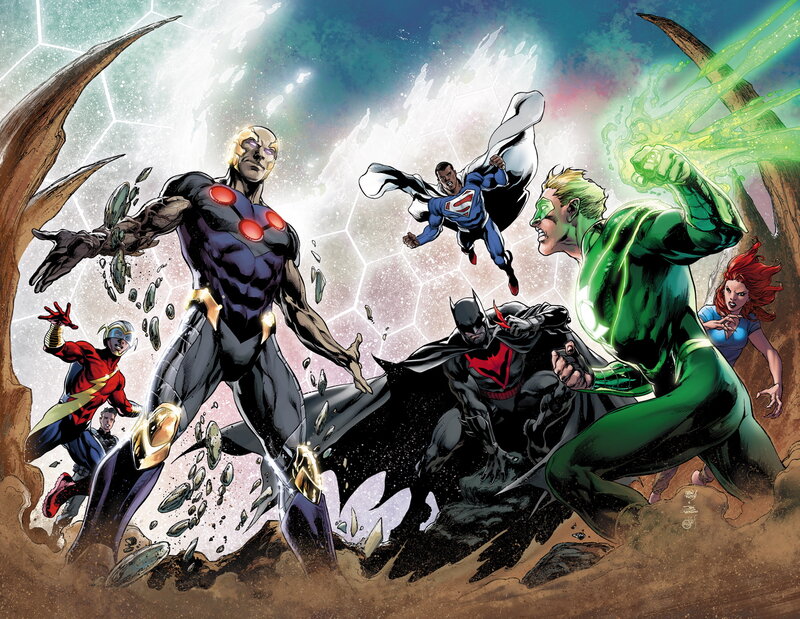 Superheroes in Battle — Green, Dramatic, Comic, Comic Book Art, Superhero Team