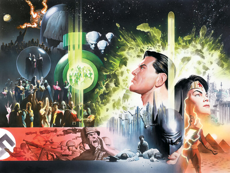 Superheroes in Battle — Green, Dramatic, Night, Illustration