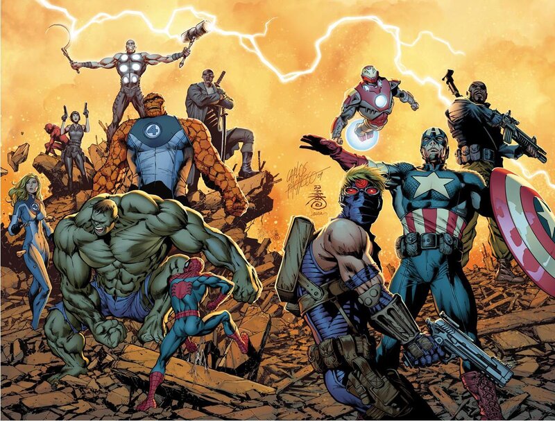 Superheroes in Battle — Orange, Dramatic, Comic, Lightning
