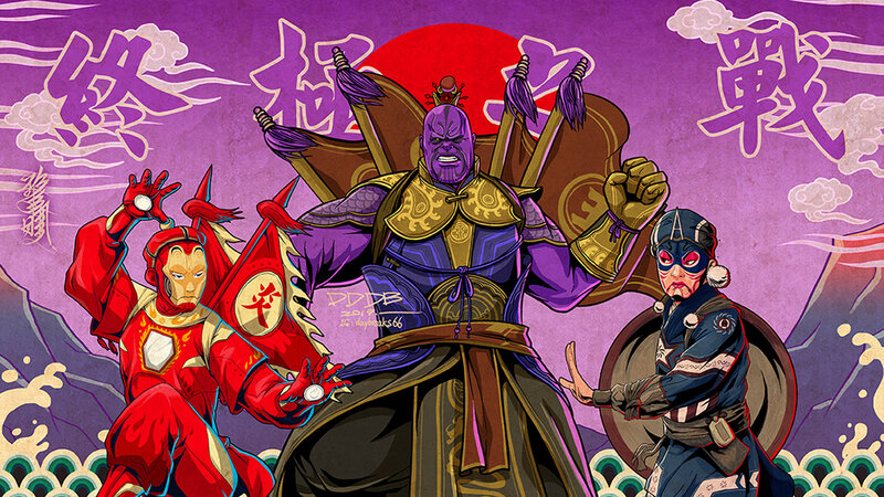 Superheroes in Battle — Purple, Dramatic, Digital Art