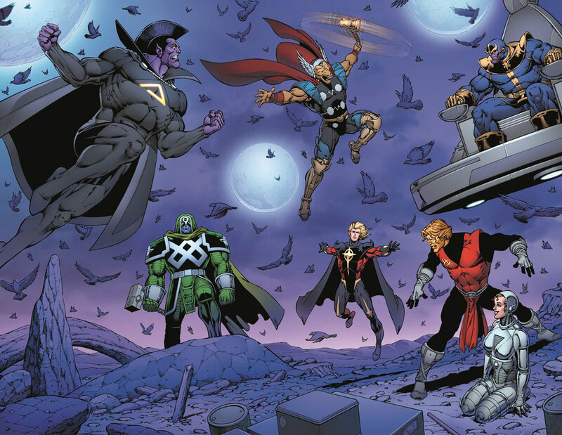 Superheroes in Battle — Purple, Dramatic, Night