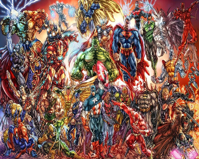 Superheroes in Battle — Red, Dramatic, Comic, Comic Book Art, Action Scene, Costumes
