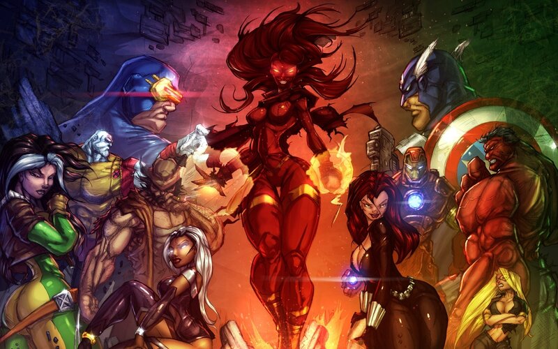 Superheroes in Battle — Red, Dramatic, Comic, Fire