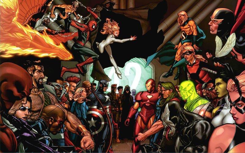 Superheroes in Battle — Red, Dramatic, Comic, Spider-man, Iron Man, Captain America