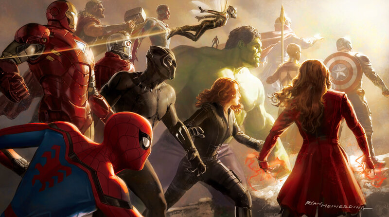 Superheroes in Battle — Red, Dramatic, Digital Art, Iron Man, Black Panther