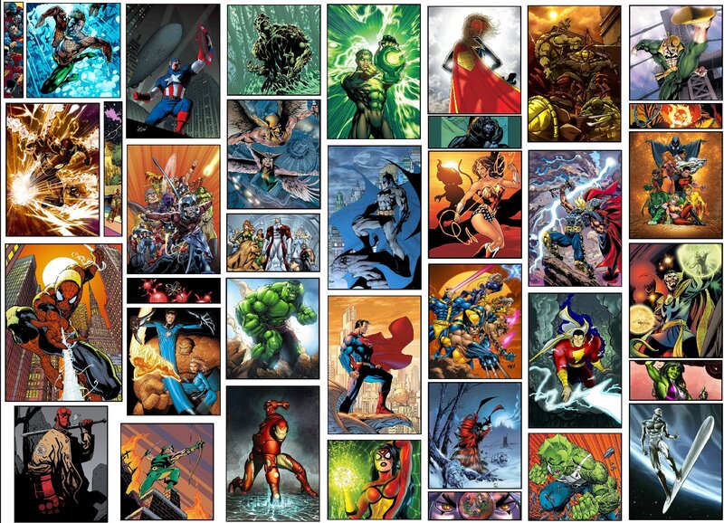 Superheroes in Comic Panels — Red, Dramatic, Comic Book Art