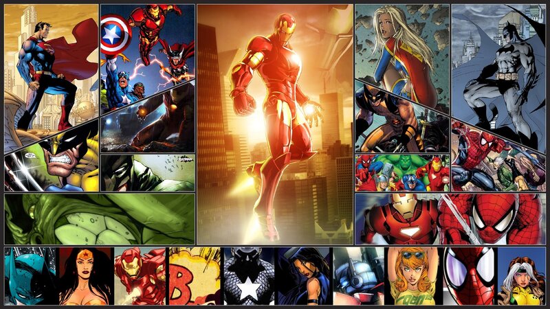 Superheroes in Comic Panels — Red, Dramatic, Sunset