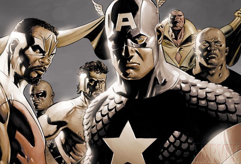 Superheroes in Formation — Black, Dramatic, Comic