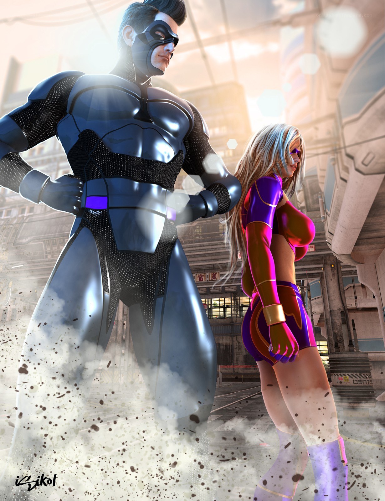 superheroes in futuristic city