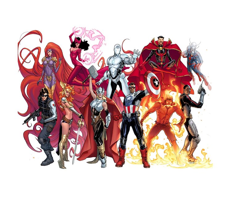 Superheroes in Group — Red, Dramatic