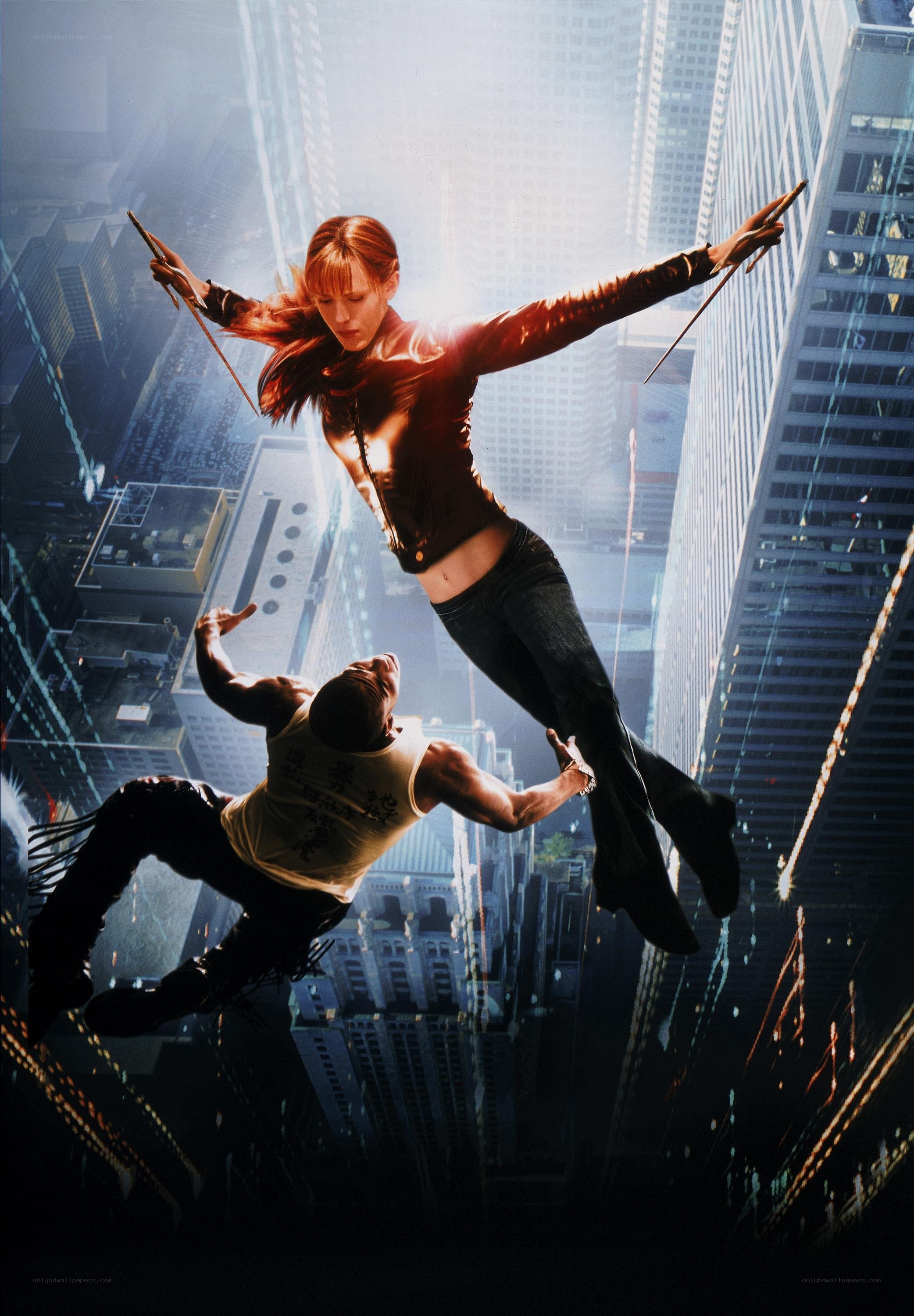 Superheroes in mid-air battle