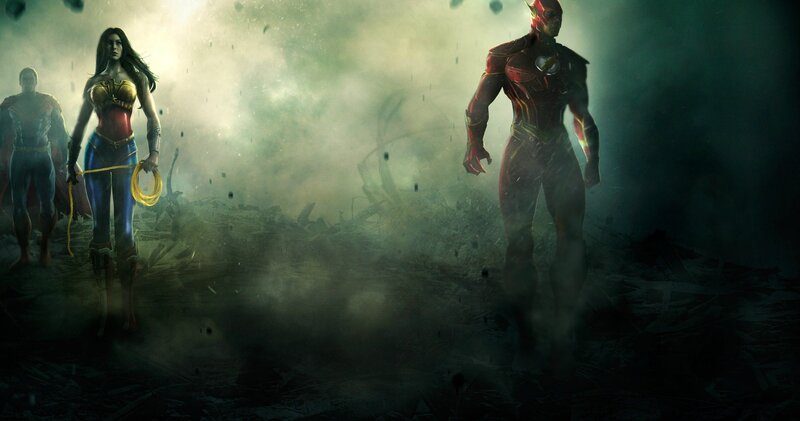 Superheroes in Rubble — Green, Dramatic, Digital Art, Debris