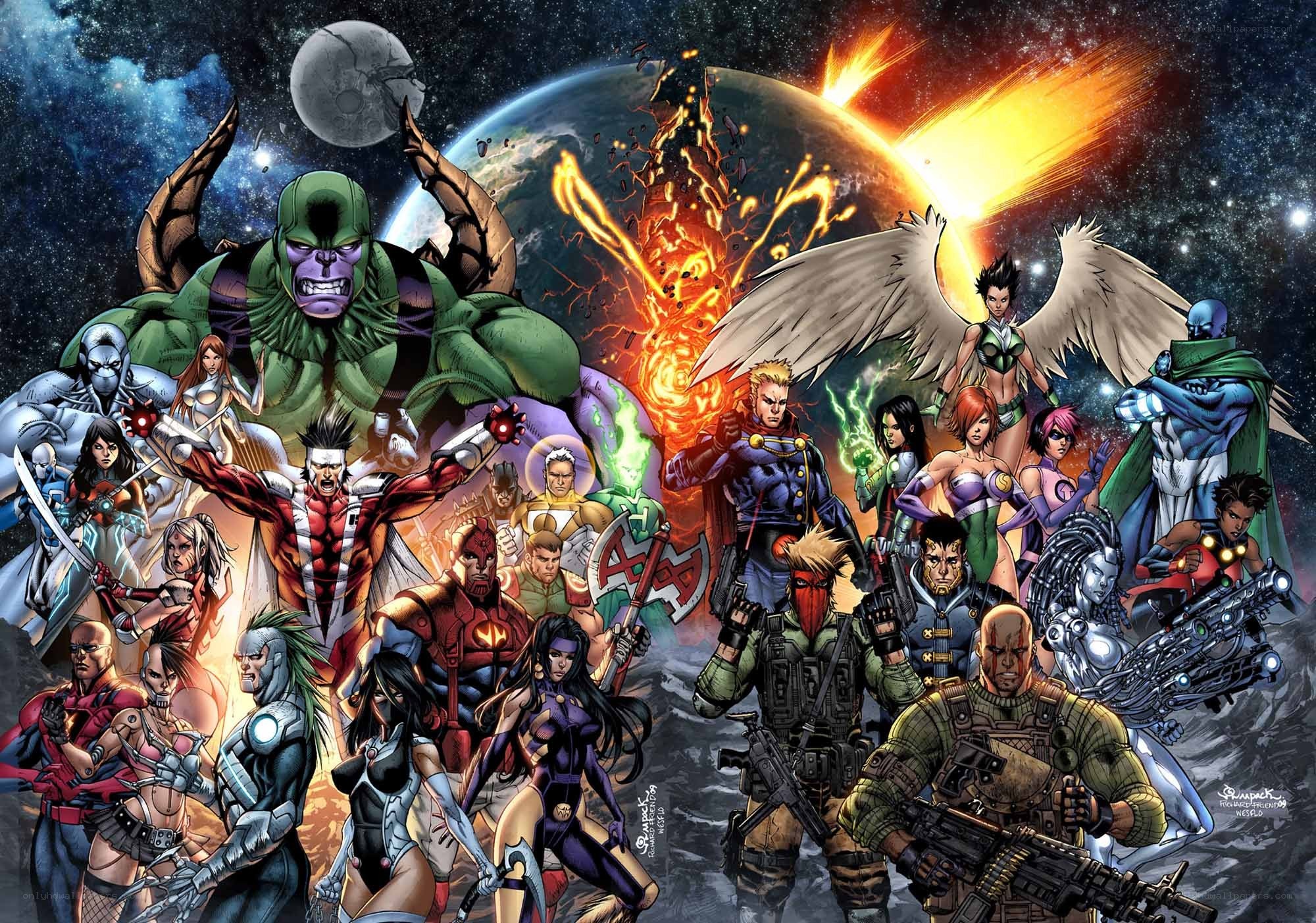 Superheroes in space battle
