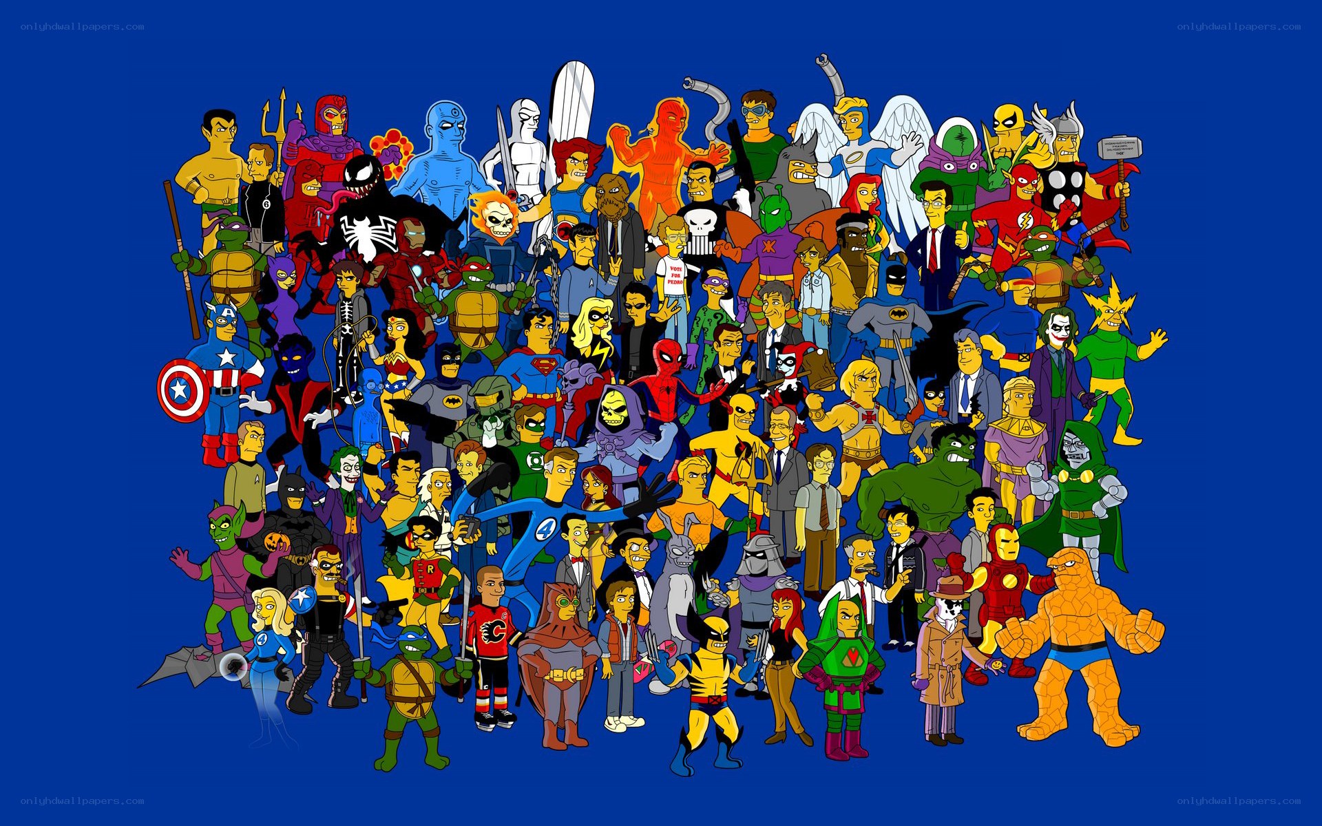 Superheroes in The Simpsons style