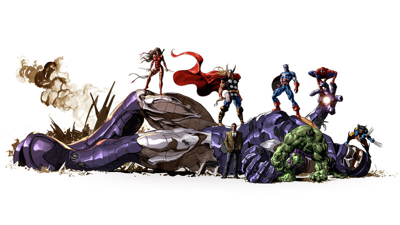 Superheroes on a Defeated Robot