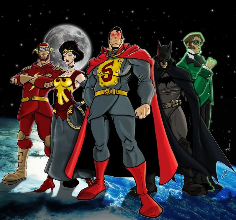 superheroes on moon surface