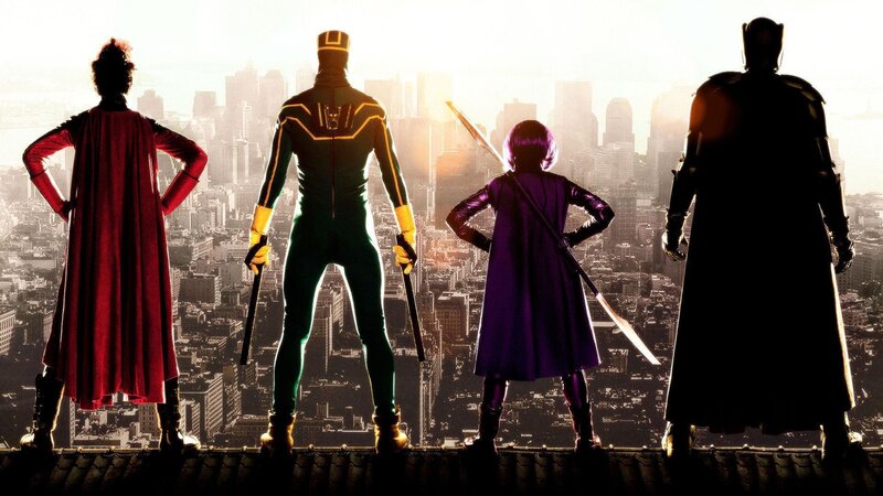Superheroes on Rooftop — Black, Dramatic, Sunset