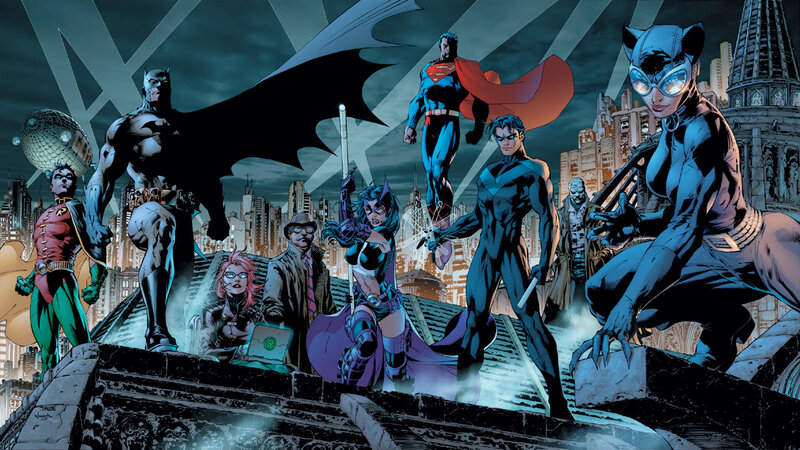 Superheroes on Rooftop — Blue, Dramatic, Night