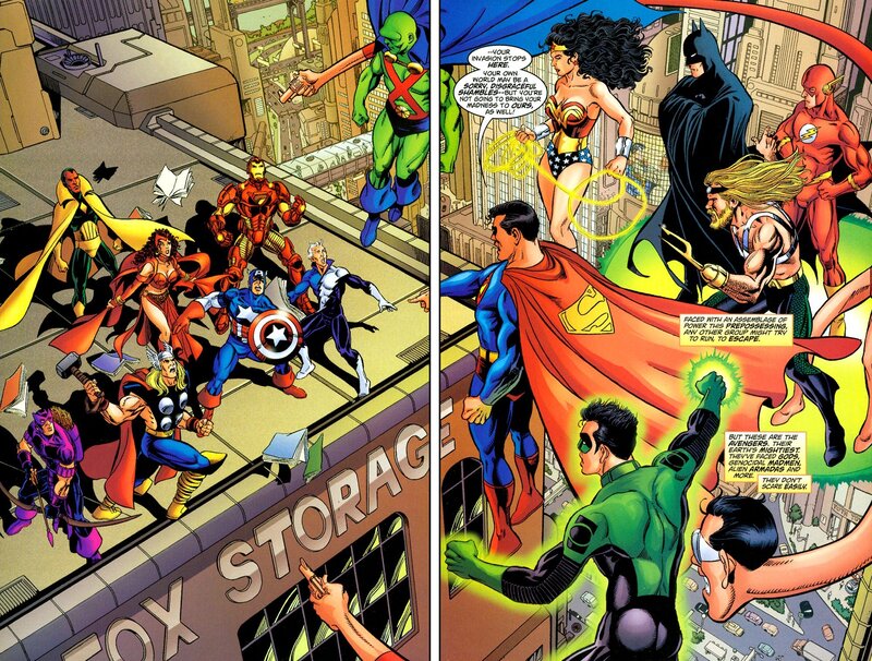 Superheroes on Rooftop — Red, Dramatic