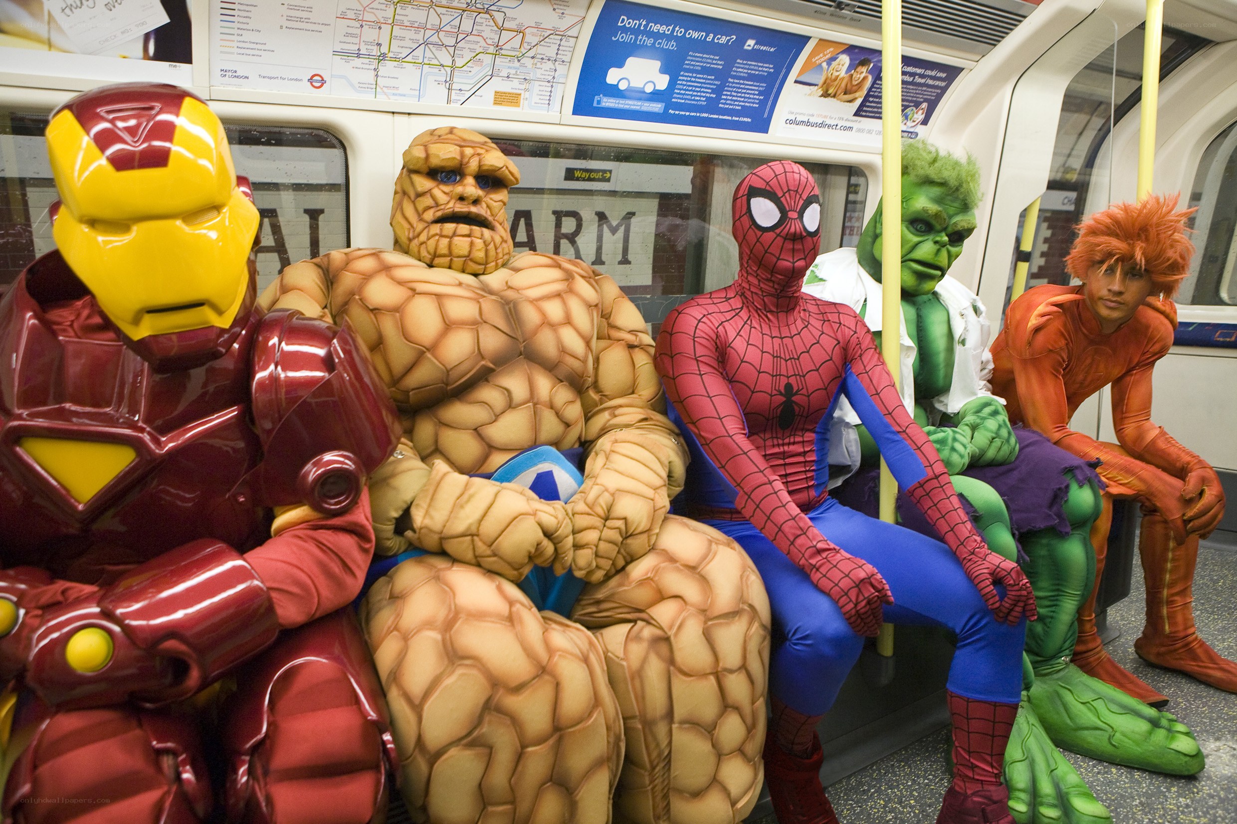 Superheroes on the subway