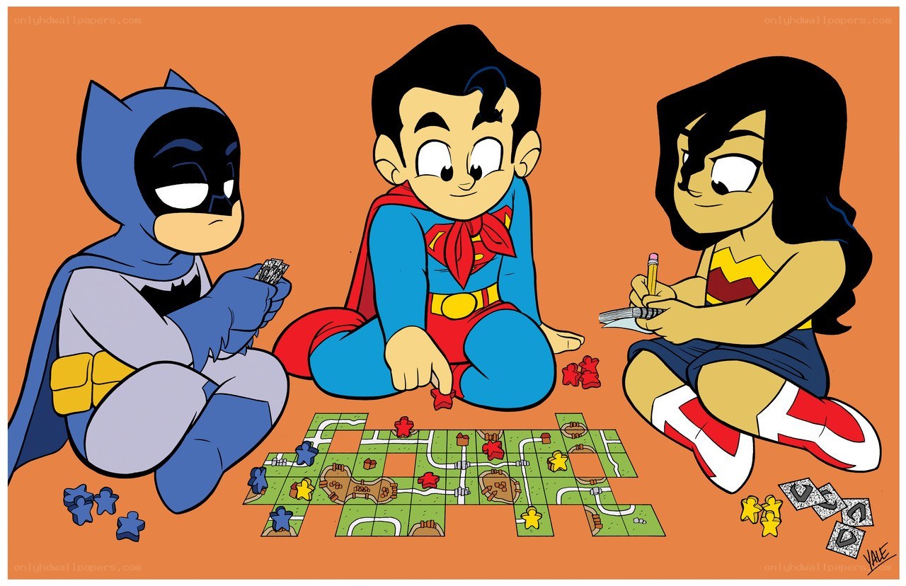 Superheroes playing a board game