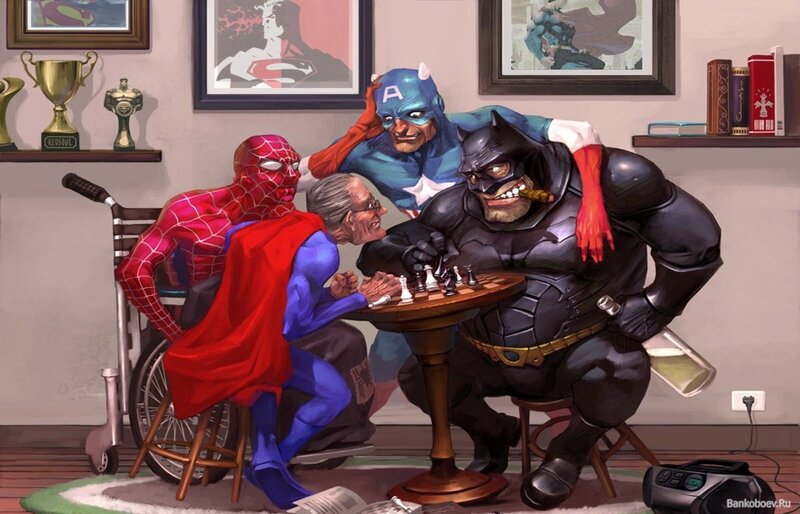 Superheroes playing chess